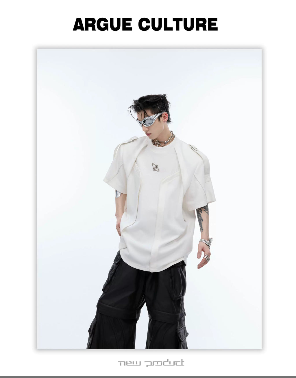 Harness-Panel Deconstructed T-Shirt — White — styling view 3