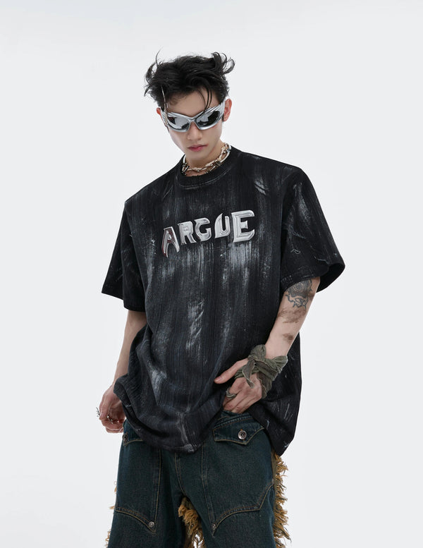 Silver-Finish Logo Padded-Shoulder T-Shirt — Black — styling view 1