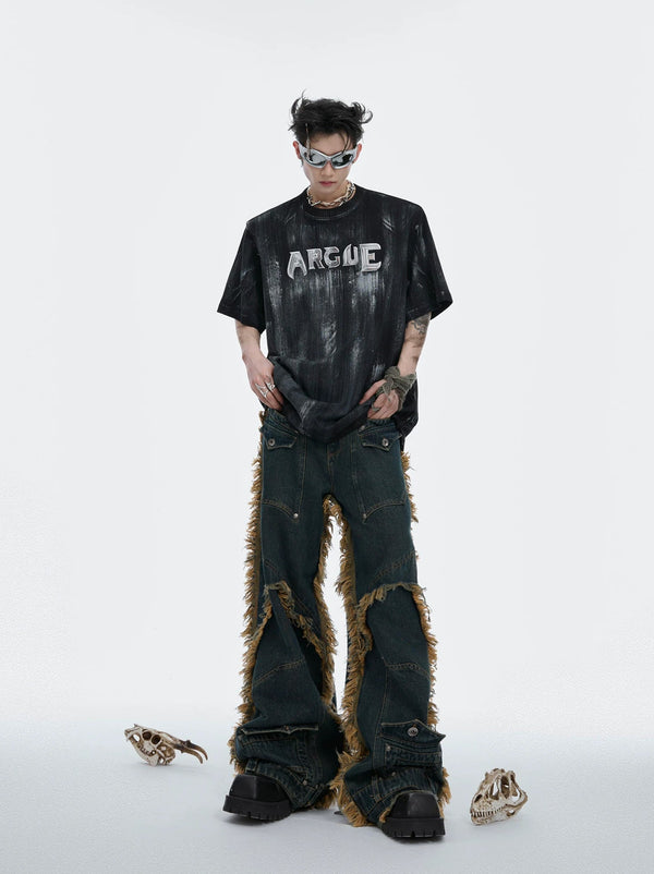 Silver-Finish Logo Padded-Shoulder T-Shirt — Black — styling view 3