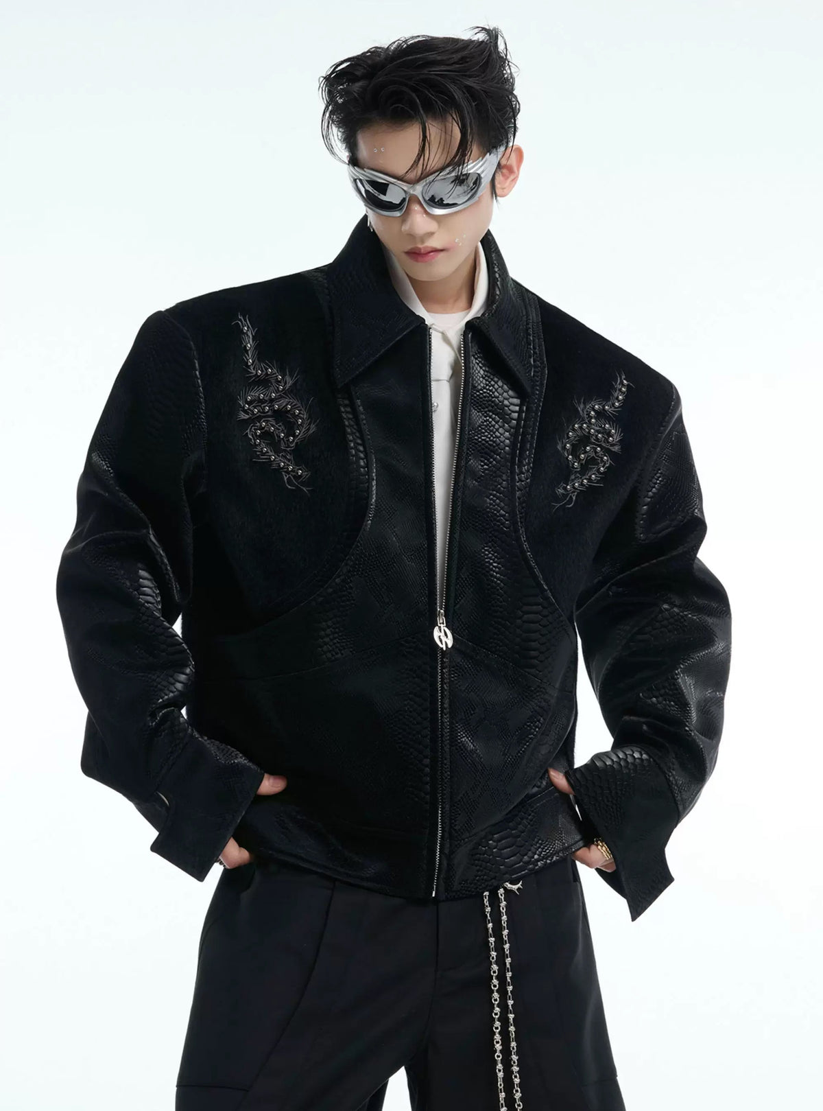 Studded Snake-Embroidered Jacket — Black - Jacket - Boxy — styling 메인 이미지