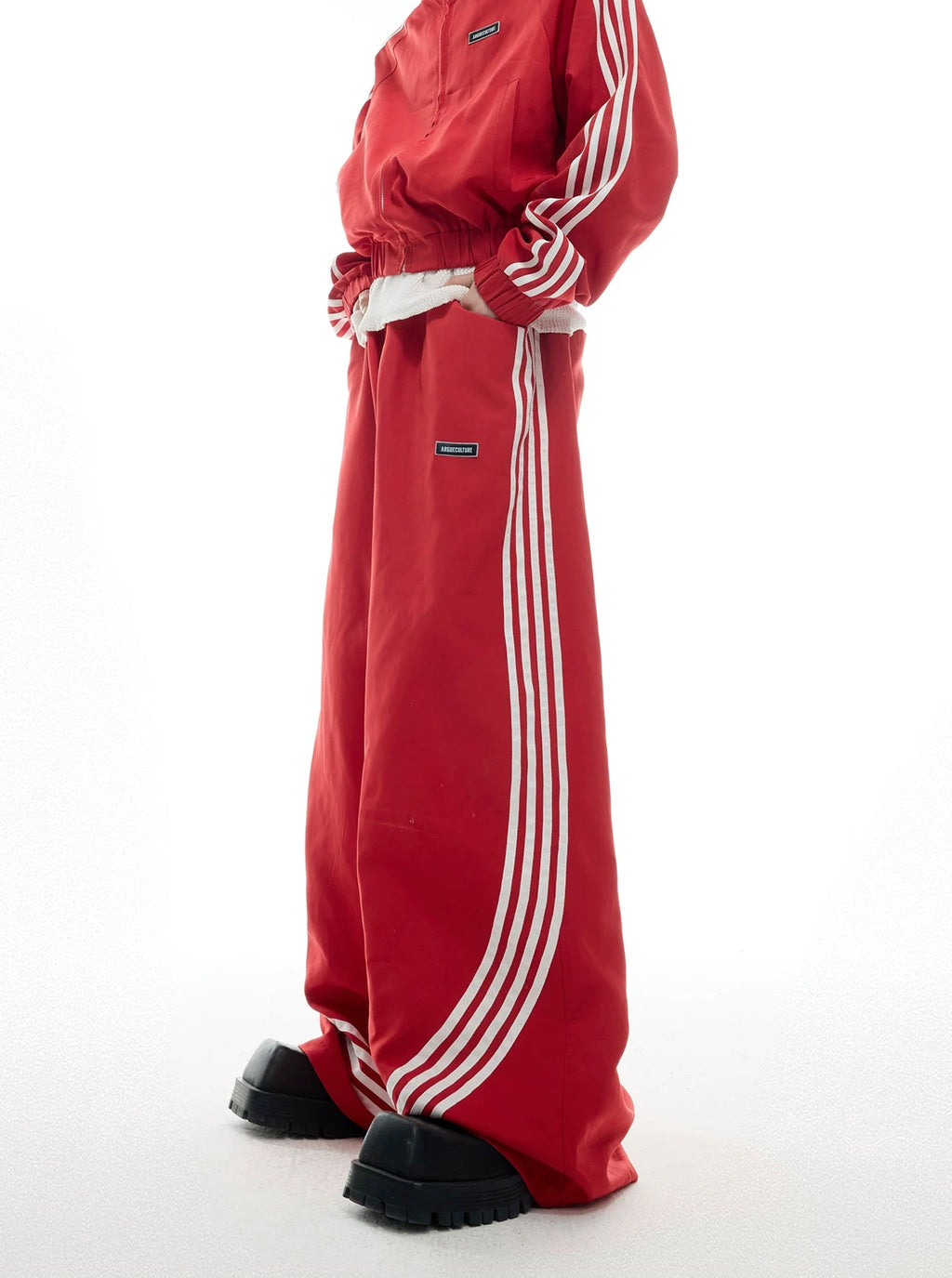 Four-Stripe Cropped Track Jacket — Red - Pants — detail