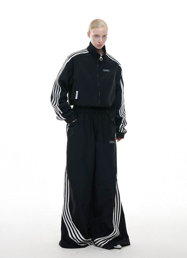 Four-Stripe Cropped Track Jacket — Black - Jacket / Black - Pants — styling view 3
