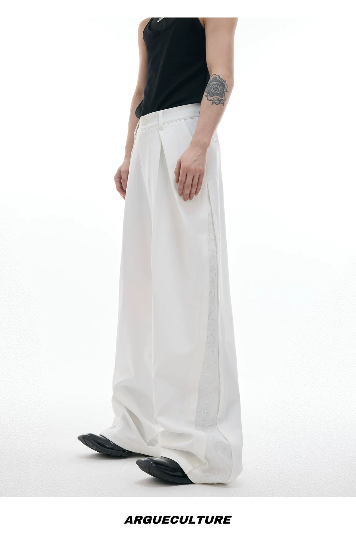Embroidered Wide-Leg Tailored Pants — White - Pants — styling view 2