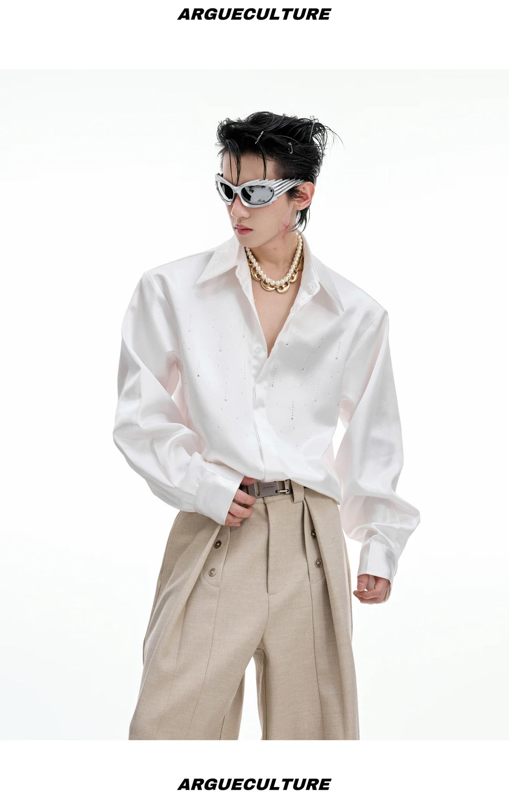 Shimmer Cropped Shirt — White - Top — styling view 2