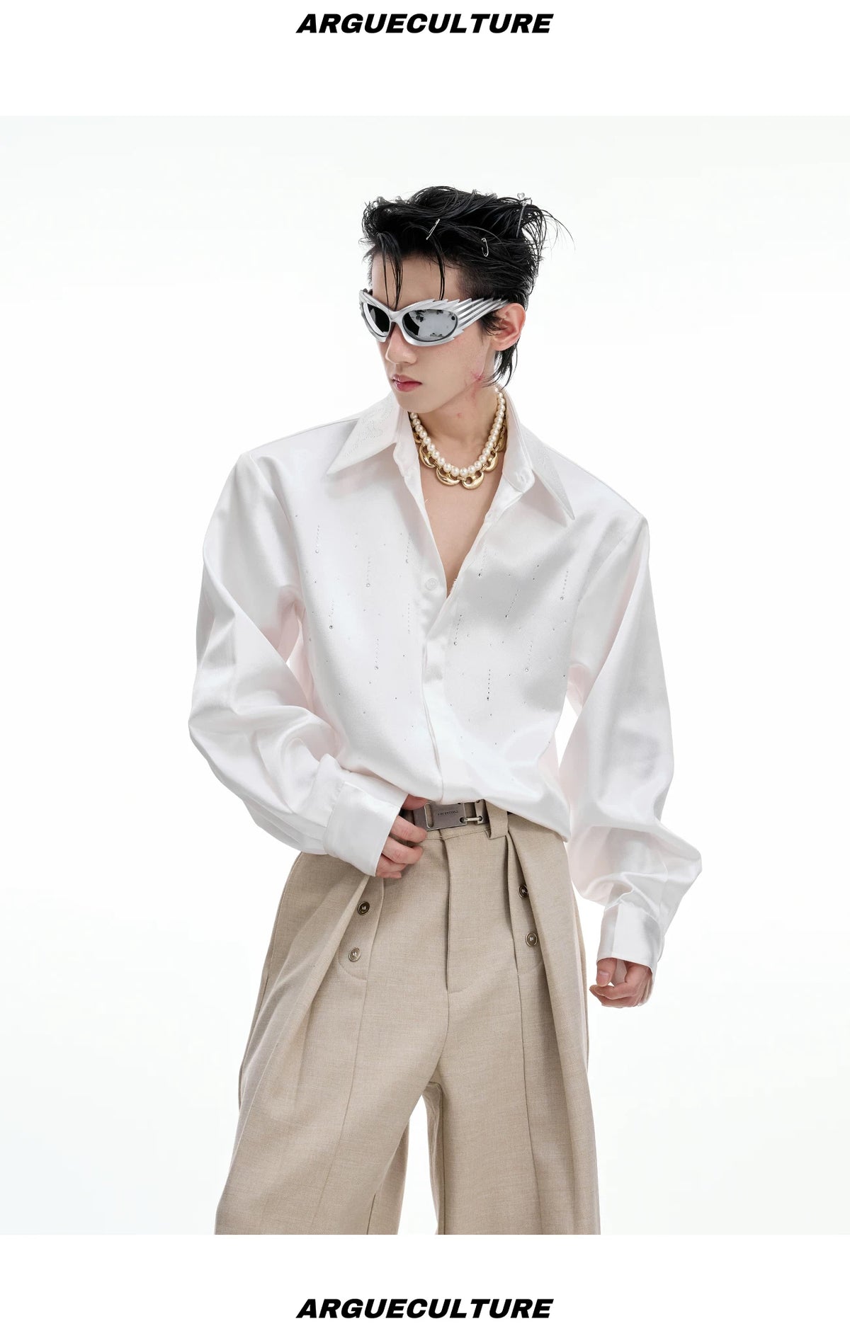 Shimmer Cropped Shirt — White - Top — styling view 2