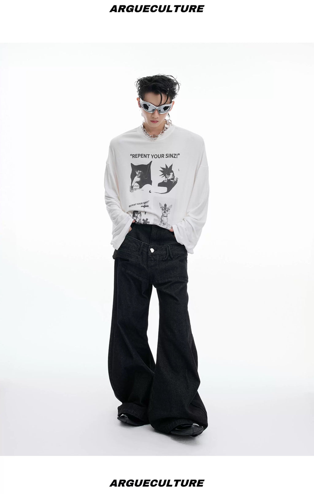 Art-Print Relaxed Long-Sleeve T-Shirt — White — styling view 4