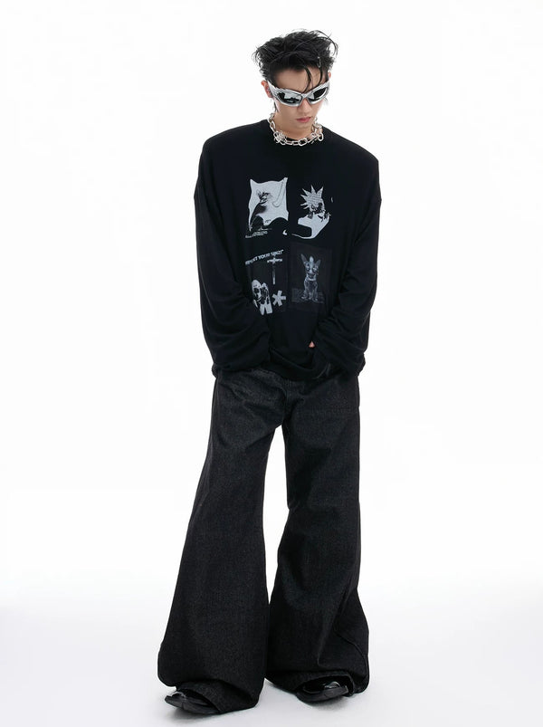 Art-Print Relaxed Long-Sleeve T-Shirt — Black — styling view 4