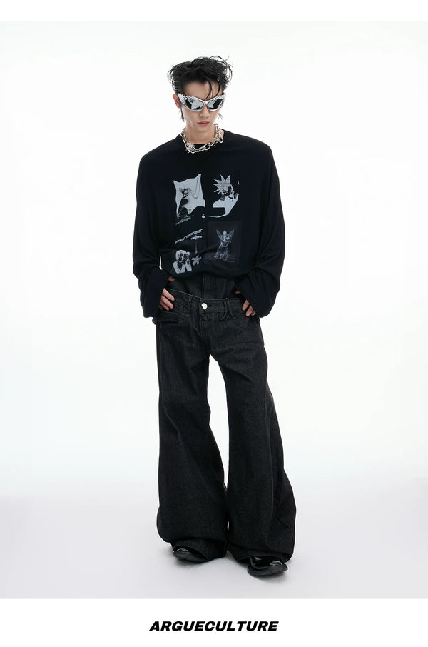 Art-Print Relaxed Long-Sleeve T-Shirt — Black — styling view 5
