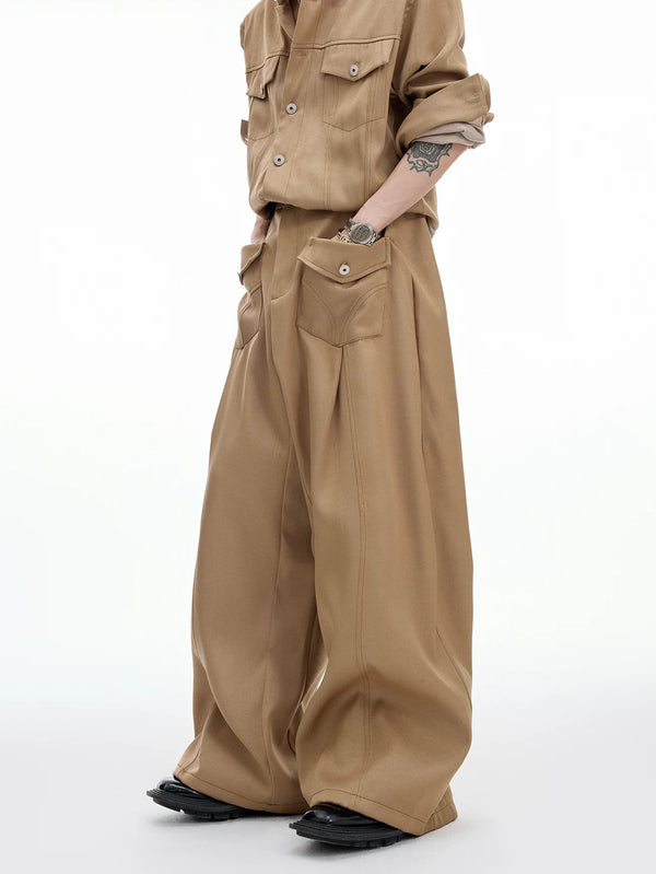 Pearl-Trim Contrast-Stitch Set — Dark Brown - Pants — detail