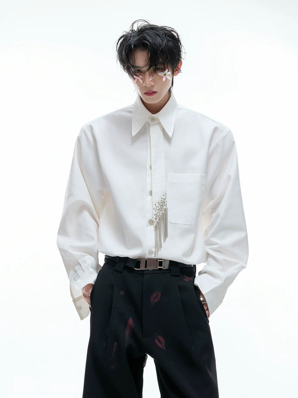 Tie-Panel Padded-Shoulder Shirt — White - Top — styling view 2