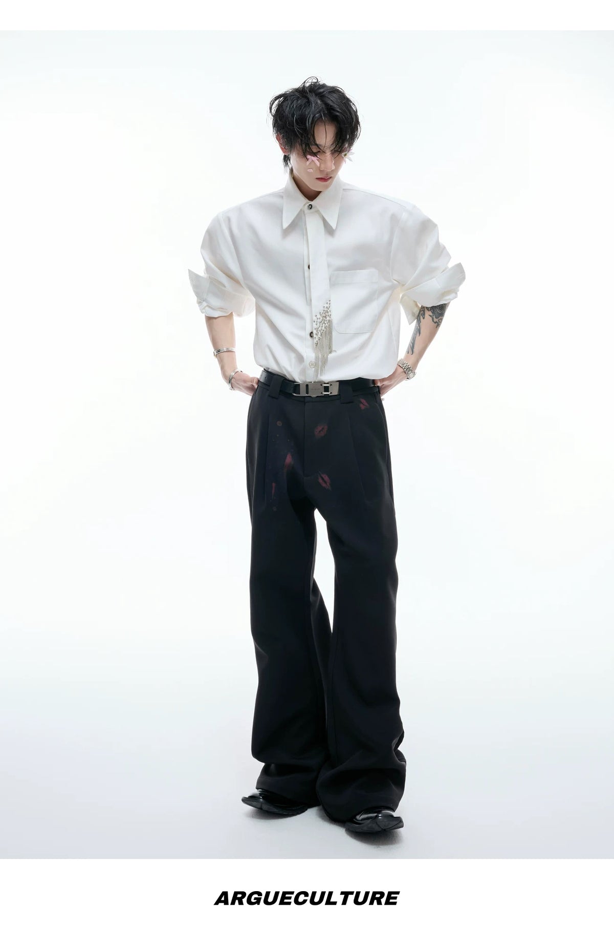 Tie-Panel Padded-Shoulder Shirt — White - Top — styling view 6