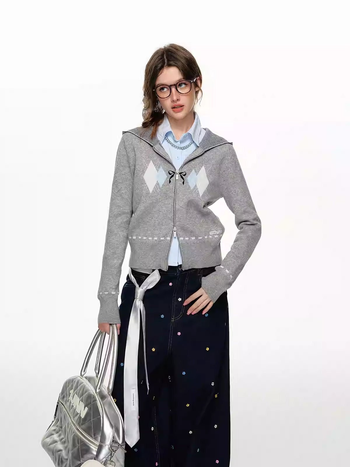 Strickjacke mit Kapuze und Argyle-Farbblock Zweitbild