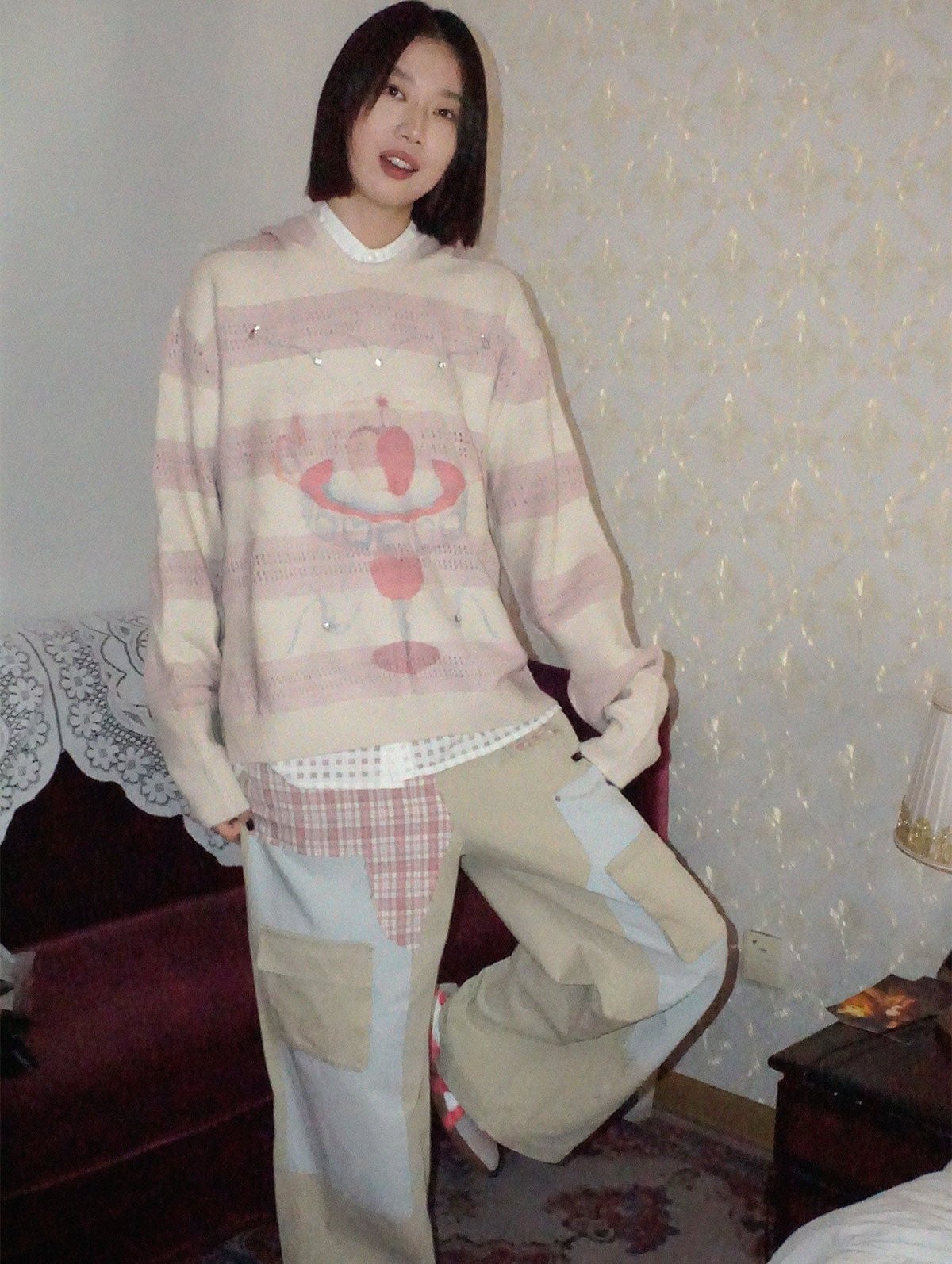 Artist Collaboration Graphic Striped Hollow Wool Hoodie Sweater - COPPING THREADS - ARTMONSTER Hauptbild