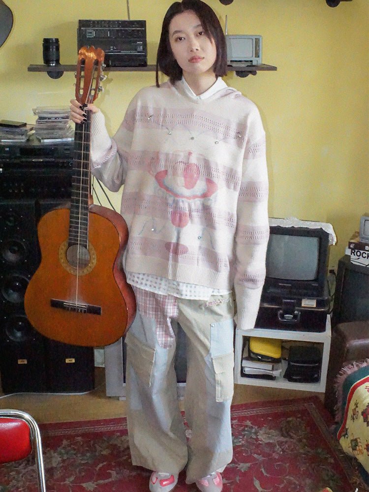 Artist Collaboration Graphic Striped Hollow Wool Hoodie Sweater - COPPING THREADS - ARTMONSTER