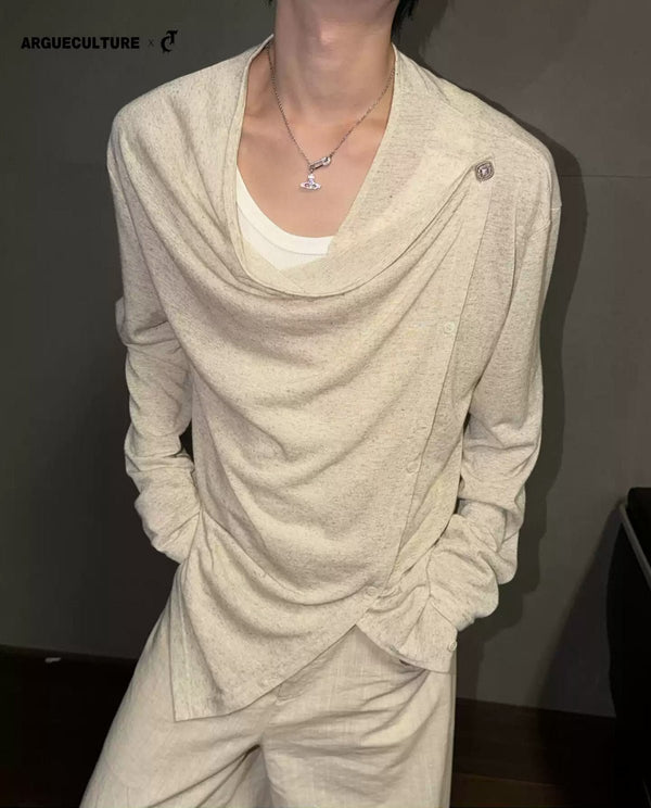 Asymmetric-Button Textured Long-Sleeve Top - COPPING THREADS - Argue Culture