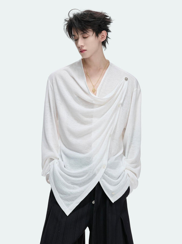 Asymmetric-Button Textured Long-Sleeve Top - COPPING THREADS - Argue Culture
