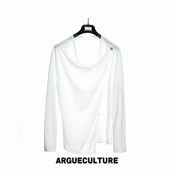 Asymmetric-Button Textured Long-Sleeve Top - COPPING THREADS - Argue Culture