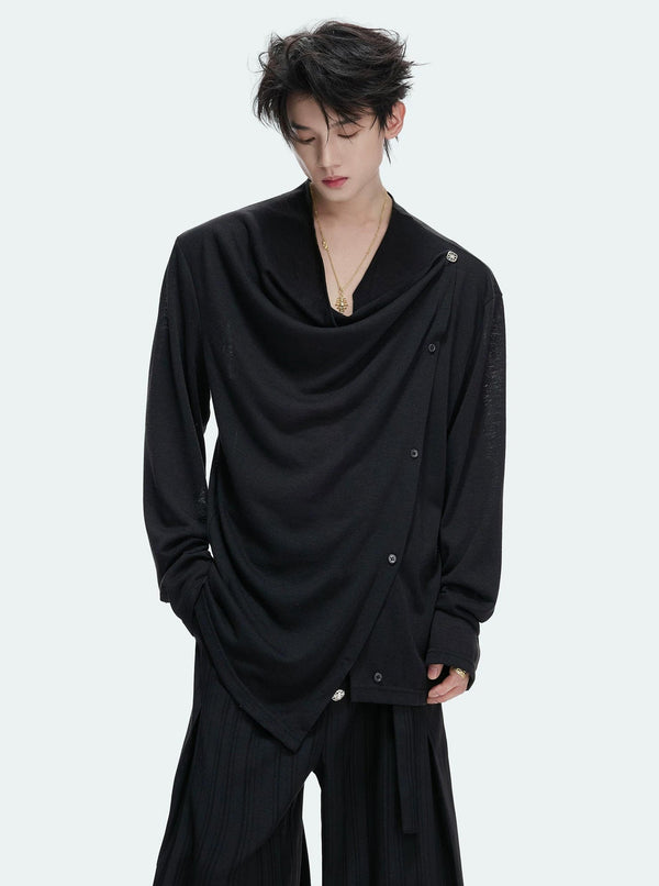 Asymmetric-Button Textured Long-Sleeve Top - COPPING THREADS - Argue Culture
