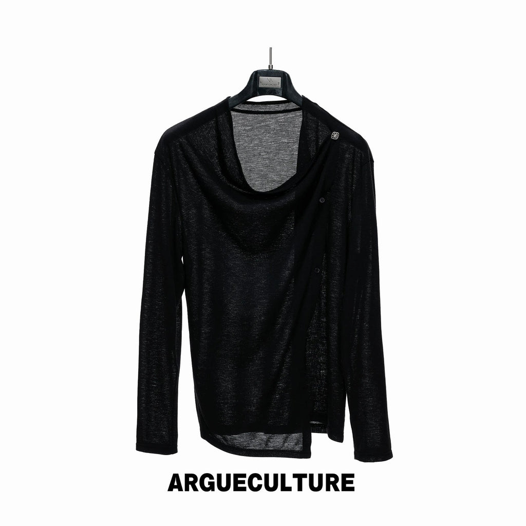 Asymmetric-Button Textured Long-Sleeve Top - COPPING THREADS - Argue Culture