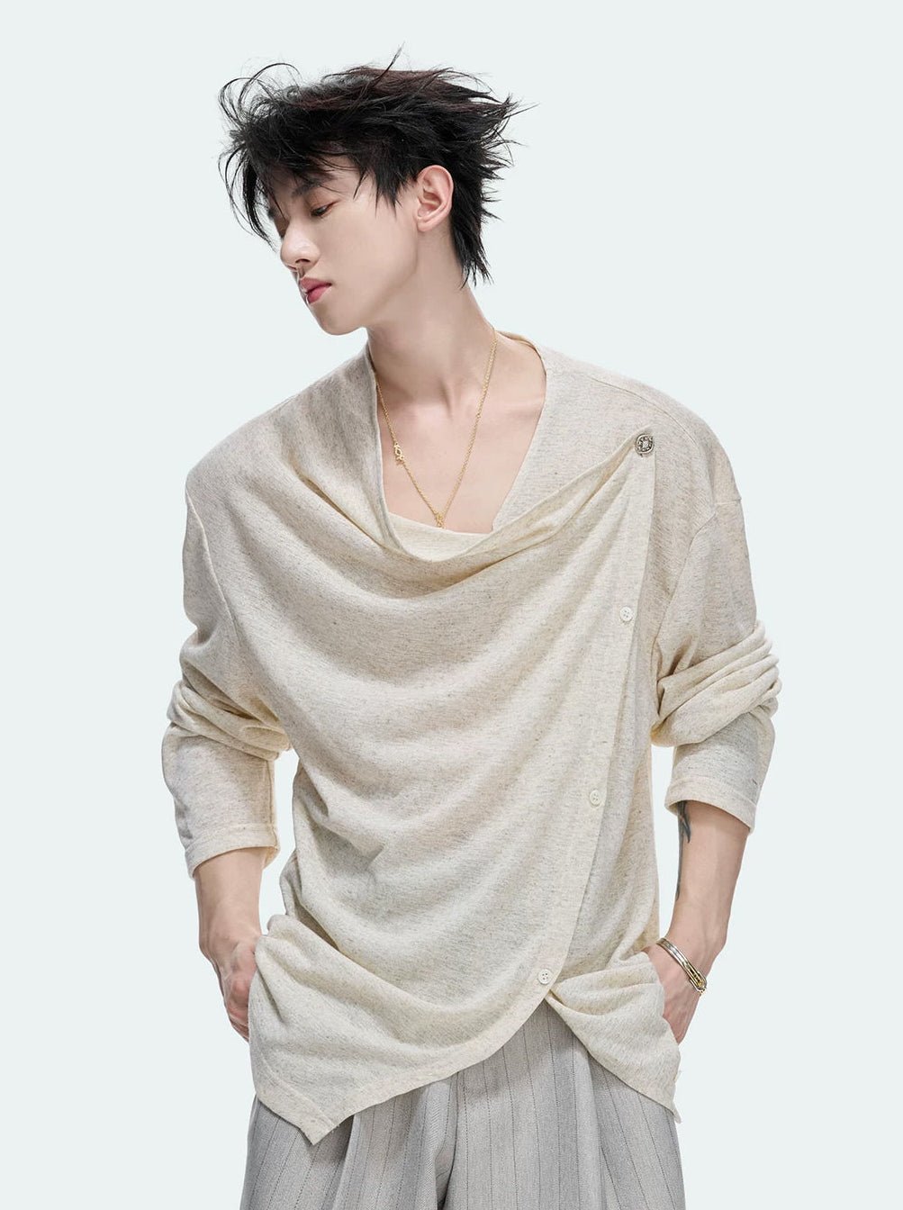 Asymmetric-Button Textured Long-Sleeve Top - COPPING THREADS - Argue Culture Main image