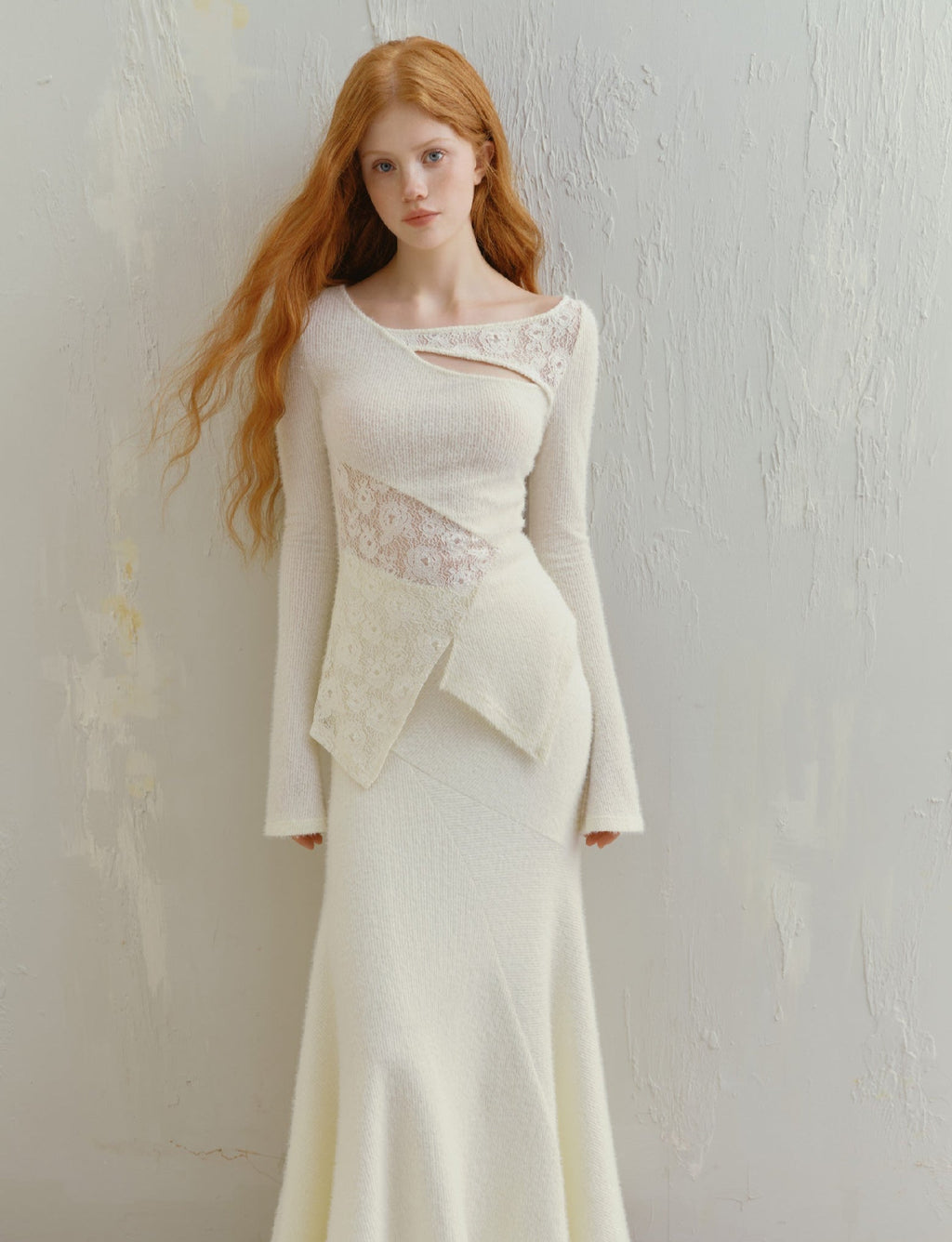 Asymmetric Lace Patchwork Sheer Knit Top - COPPING THREADS - SALTHE