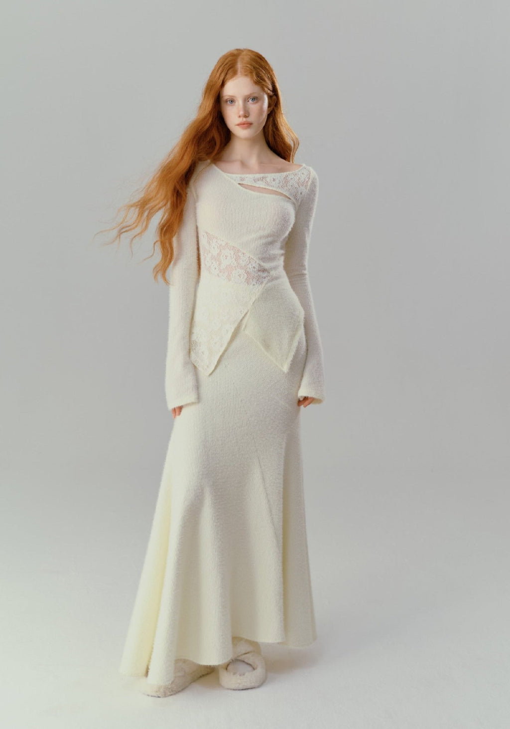 Asymmetric Lace Patchwork Sheer Knit Top - COPPING THREADS - SALTHE