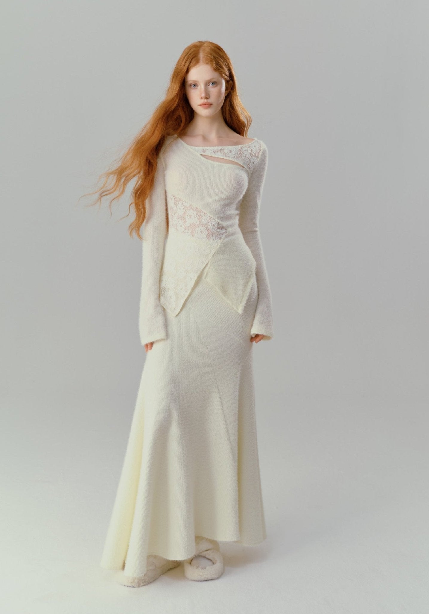 Asymmetric Lace Patchwork Sheer Knit Top - COPPING THREADS - SALTHE