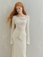 Asymmetric Lace Patchwork Sheer Knit Top - COPPING THREADS - SALTHE