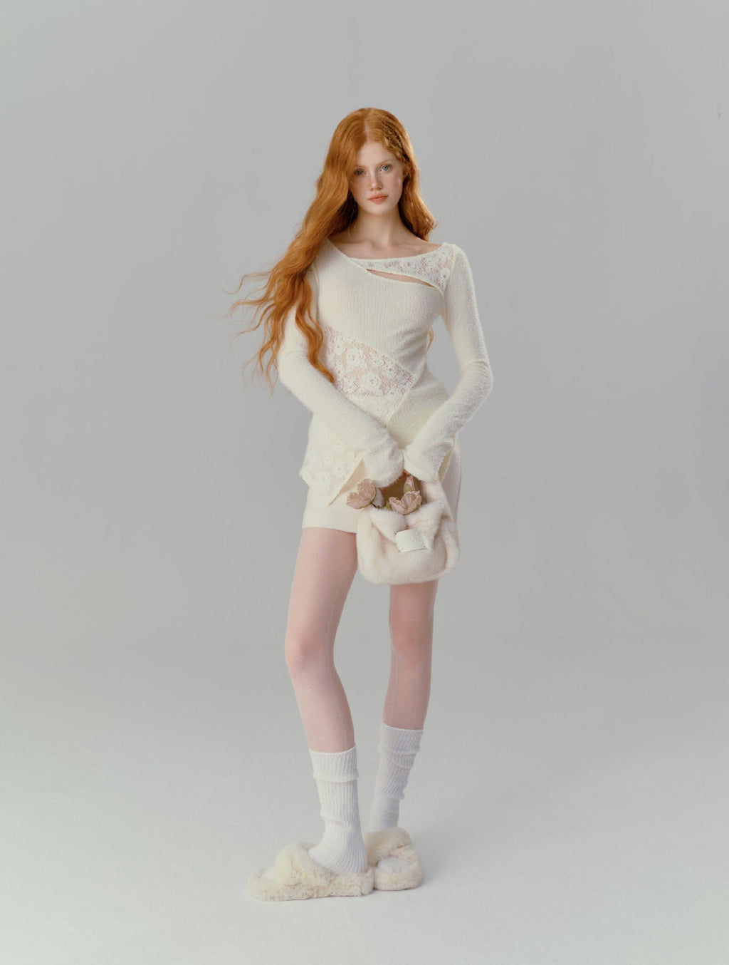 Asymmetric Lace Patchwork Sheer Knit Top - COPPING THREADS - SALTHE