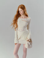 Asymmetric Lace Patchwork Sheer Knit Top - COPPING THREADS - SALTHE