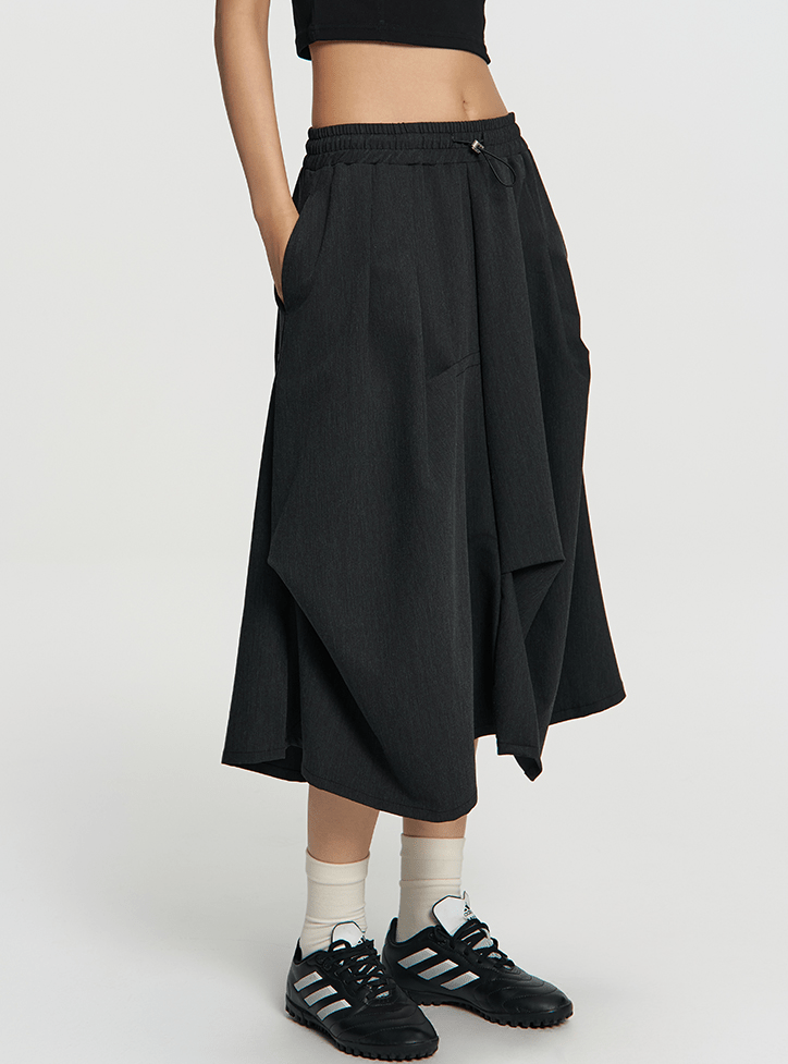 Asymmetric Pleated A - Line Midi Skirt - COPPING THREADS - RAPPEYE