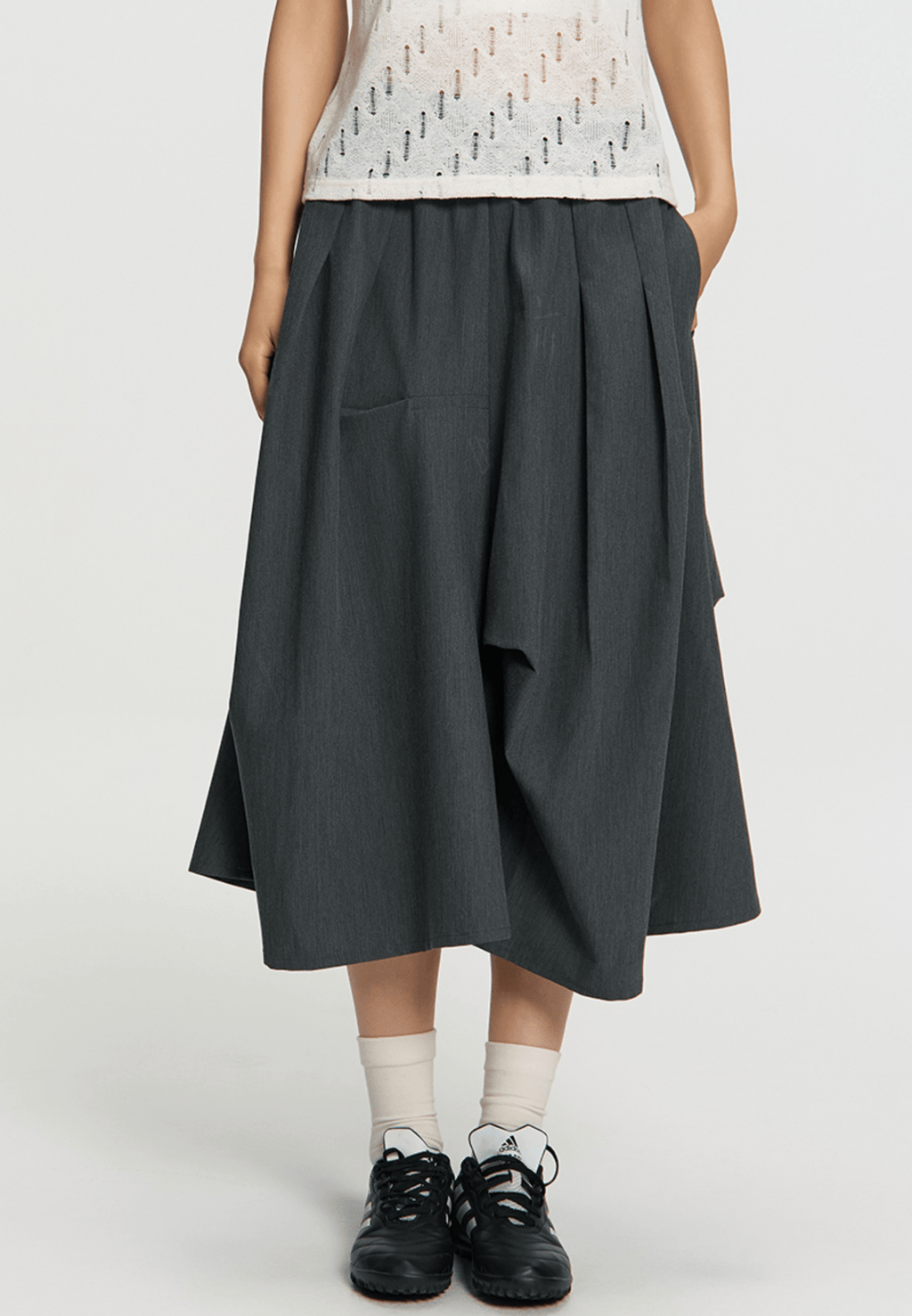 Asymmetric Pleated A - Line Midi Skirt - COPPING THREADS - RAPPEYE