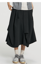 Asymmetric Pleated A - Line Midi Skirt - COPPING THREADS - RAPPEYE