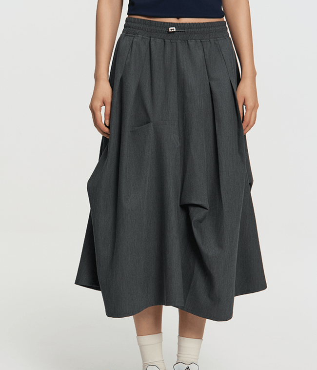Asymmetric Pleated A - Line Midi Skirt - COPPING THREADS - RAPPEYE Hover Image