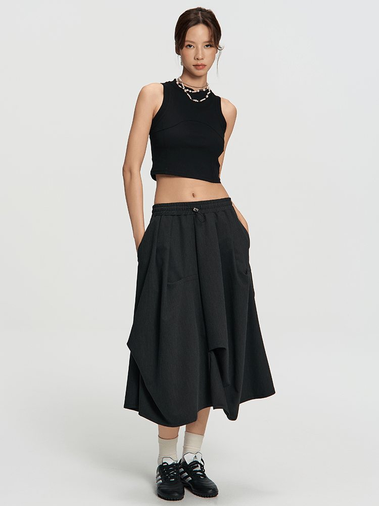 Asymmetric Pleated A - Line Midi Skirt - COPPING THREADS - RAPPEYE