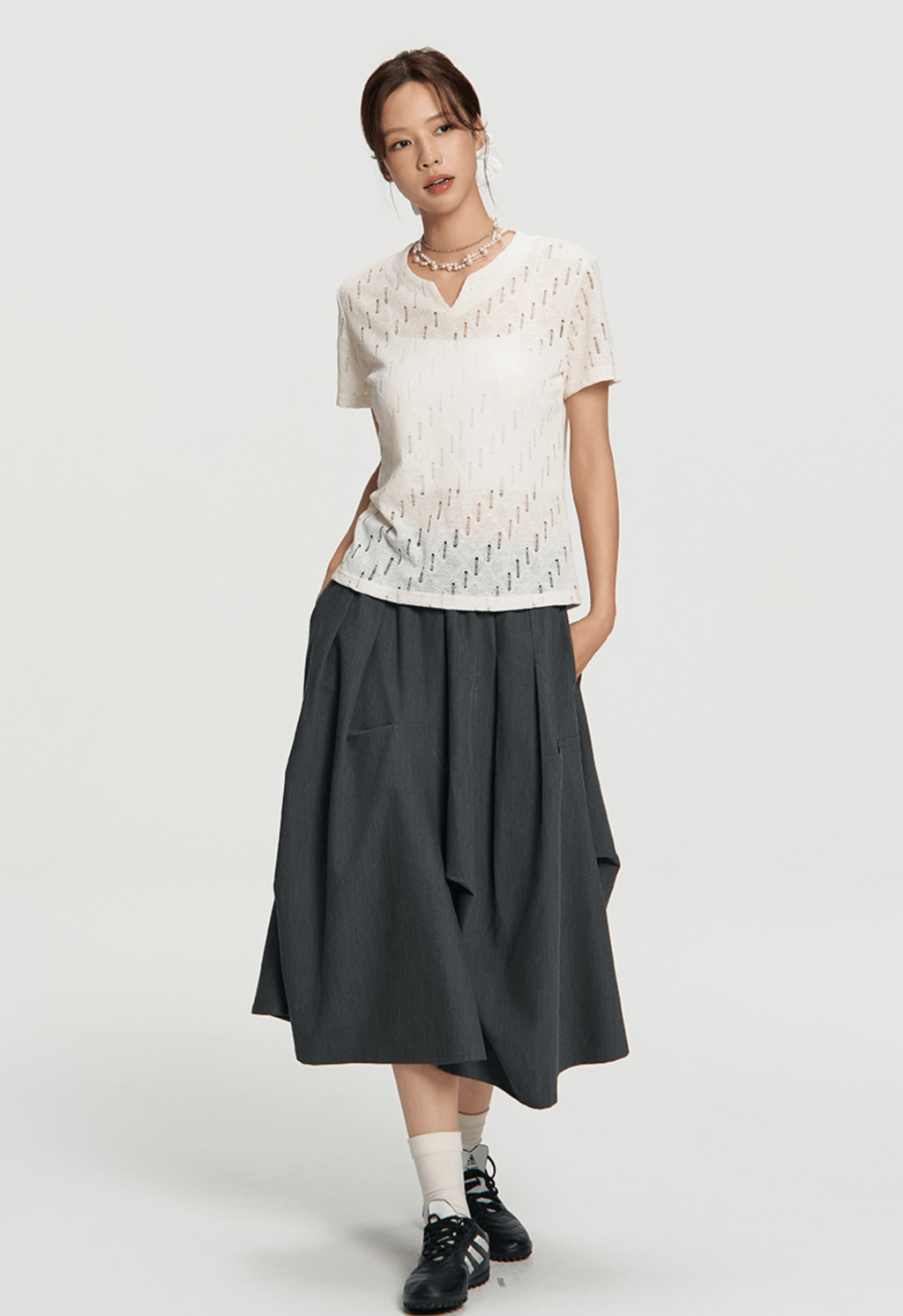 Asymmetric Pleated A - Line Midi Skirt - COPPING THREADS - RAPPEYE