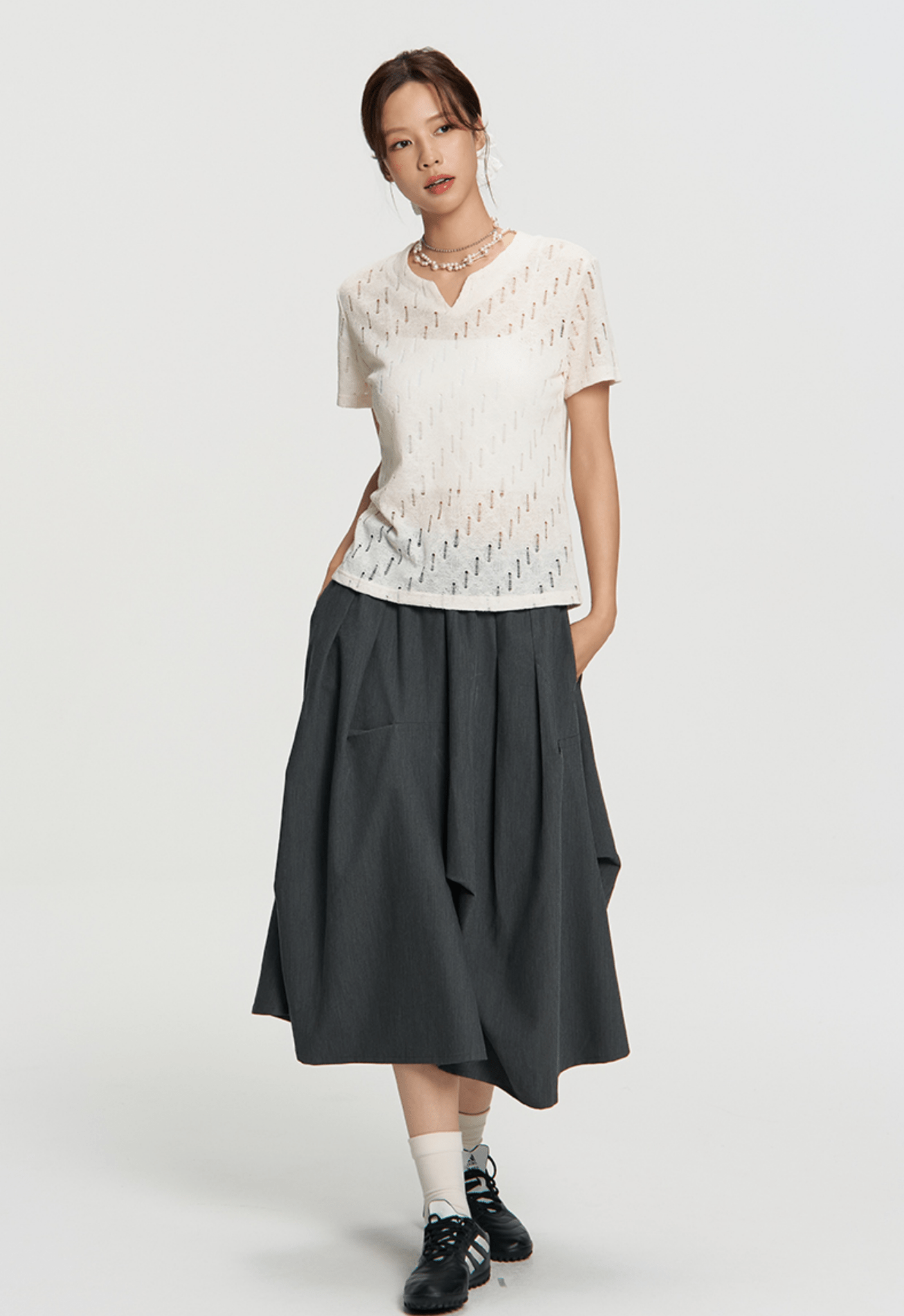 Asymmetric Pleated A - Line Midi Skirt - COPPING THREADS - RAPPEYE