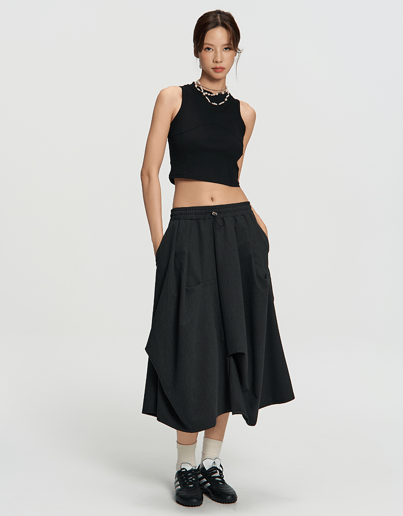 Asymmetric Pleated A - Line Midi Skirt - COPPING THREADS - RAPPEYE