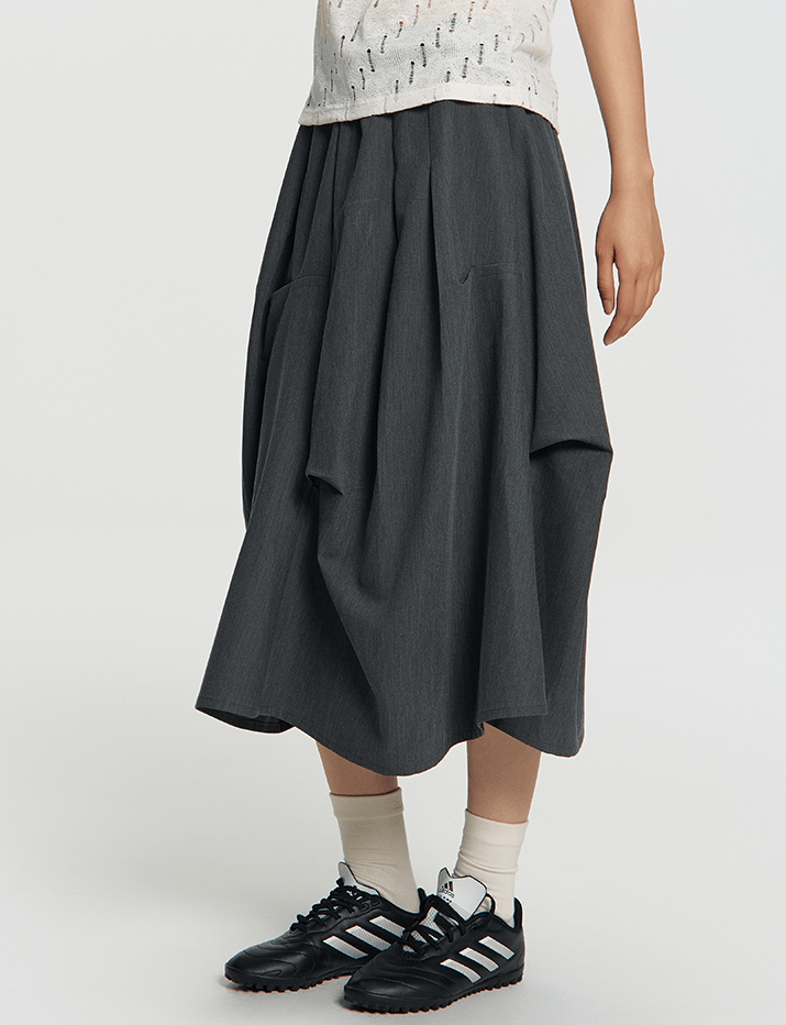 Asymmetric Pleated A - Line Midi Skirt - COPPING THREADS - RAPPEYE
