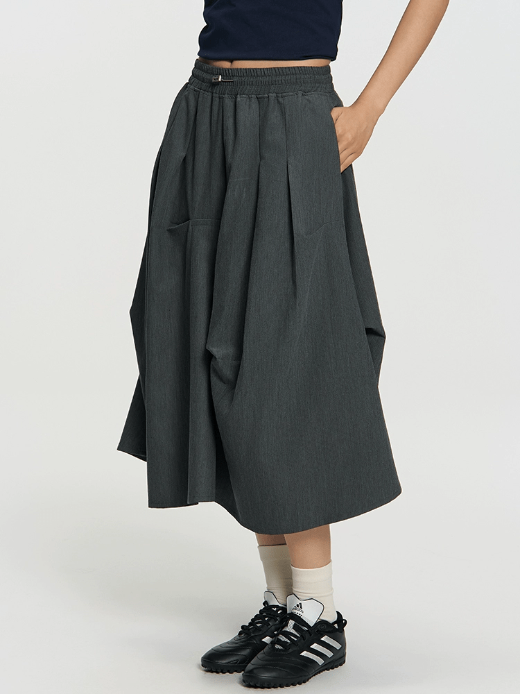 Asymmetric Pleated A - Line Midi Skirt - COPPING THREADS - RAPPEYE