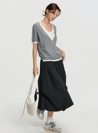 Asymmetric Pleated A - Line Midi Skirt - COPPING THREADS - RAPPEYE