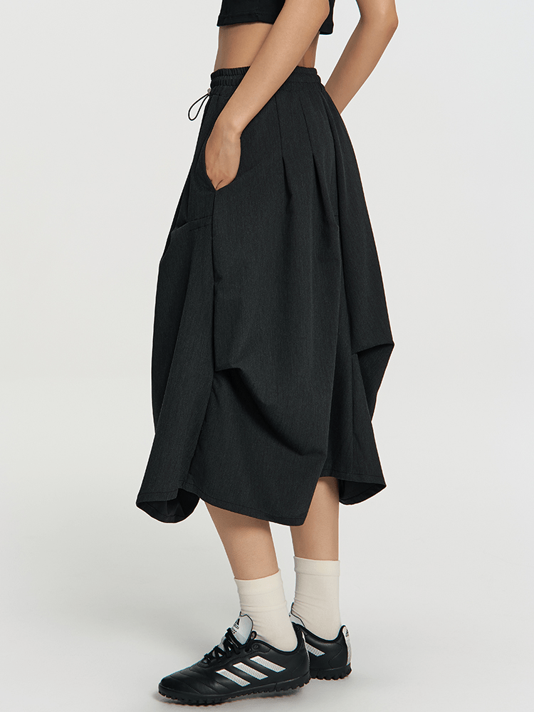 Asymmetric Pleated A - Line Midi Skirt - COPPING THREADS - RAPPEYE