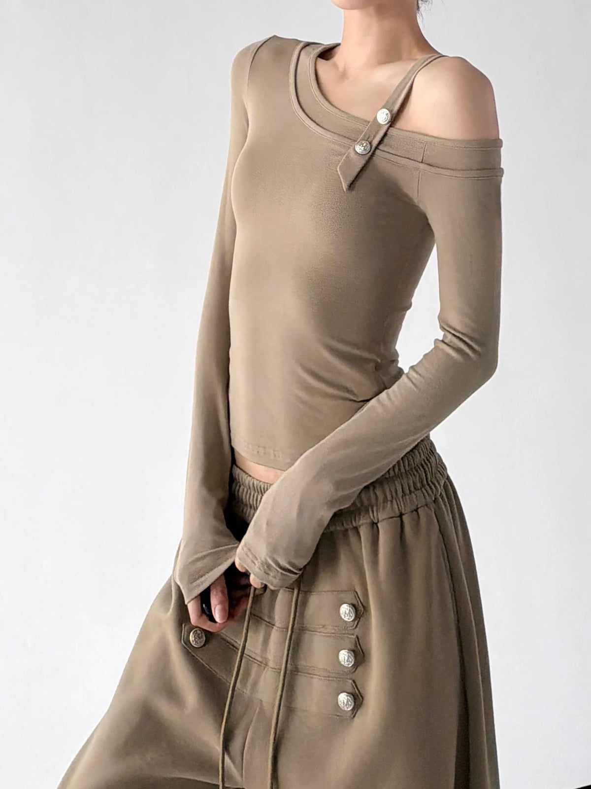 Asymmetric Shoulder Long-Sleeve T-Shirt - COPPING THREADS - CT ORIGINALS