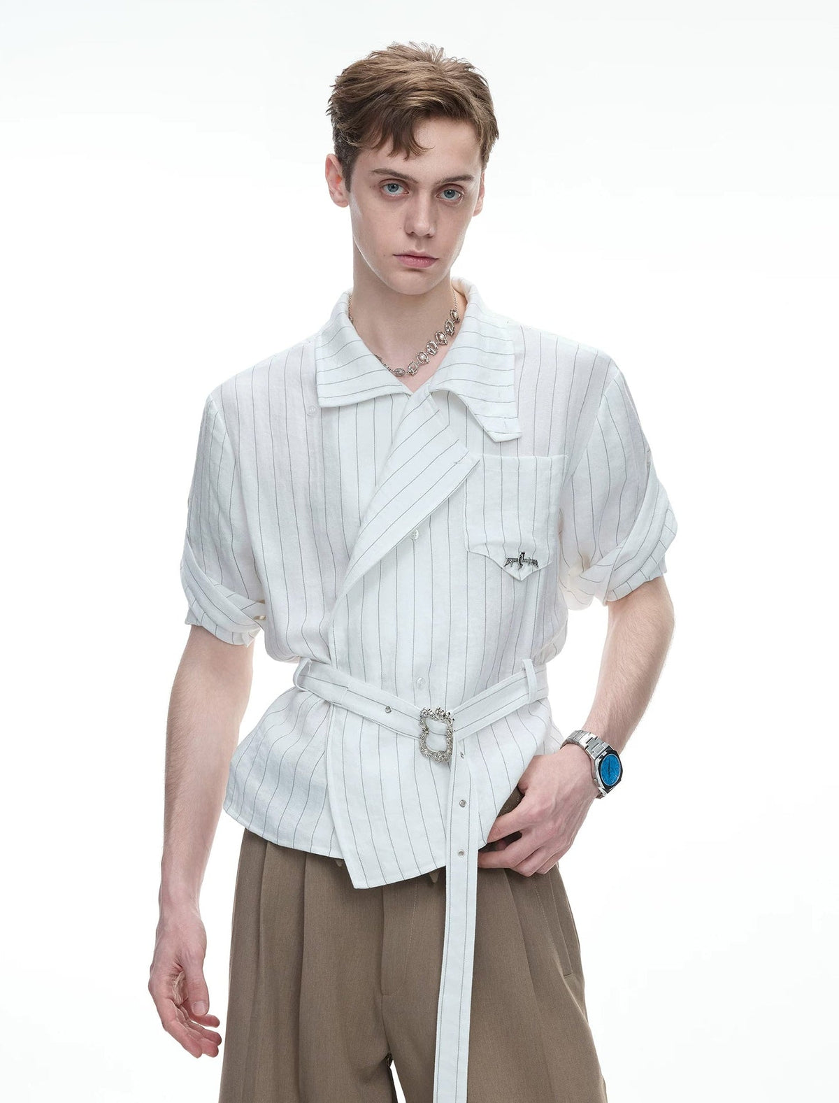 Asymmetric Tie-Waist Stripe Shirt - COPPING THREADS - Argue Culture