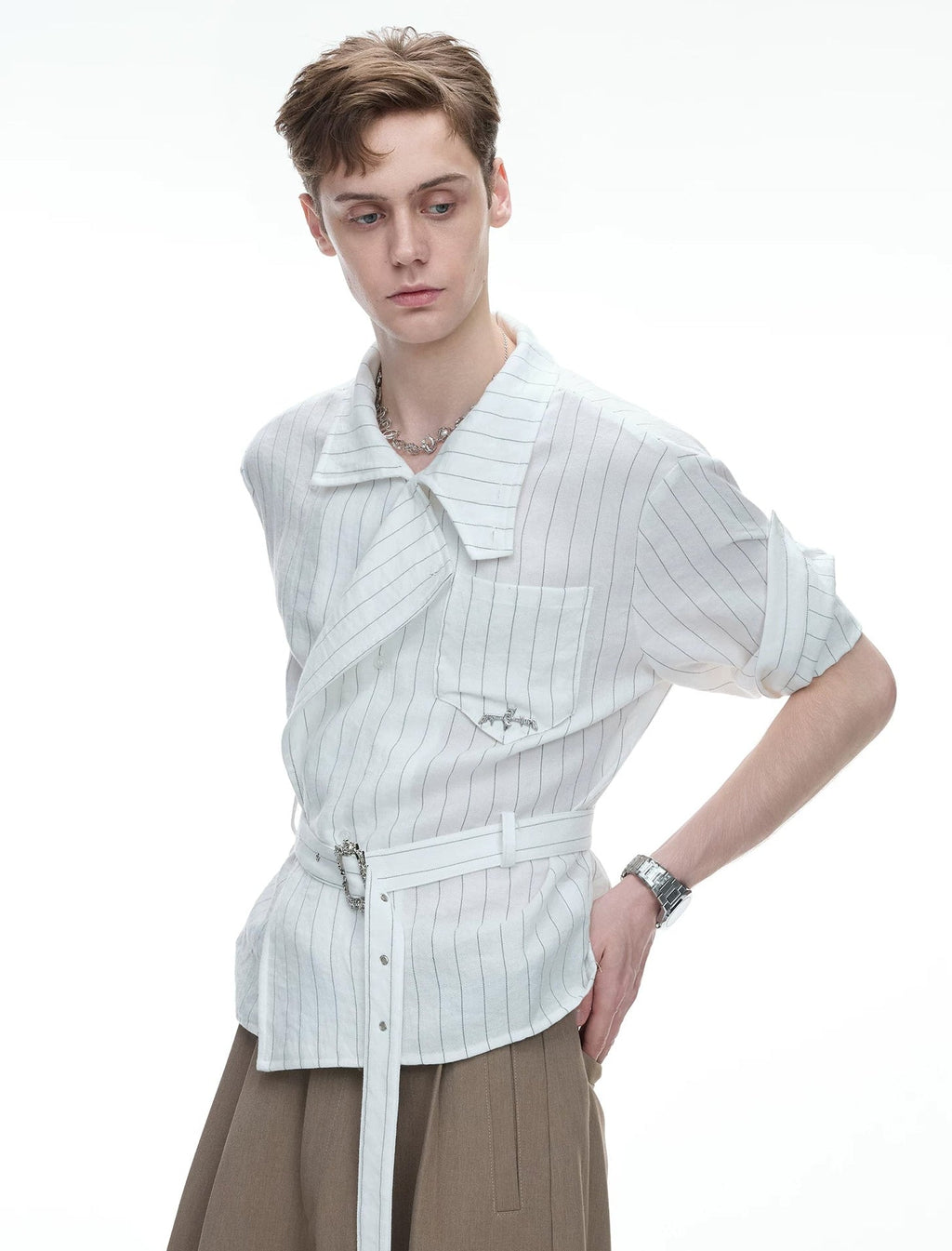 Asymmetric Tie-Waist Stripe Shirt - COPPING THREADS - Argue Culture