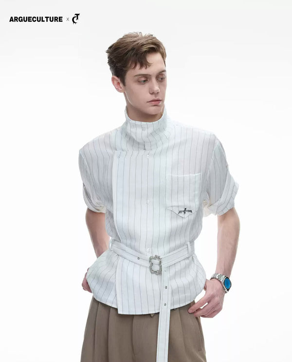 Asymmetric Tie-Waist Stripe Shirt - COPPING THREADS - Argue Culture