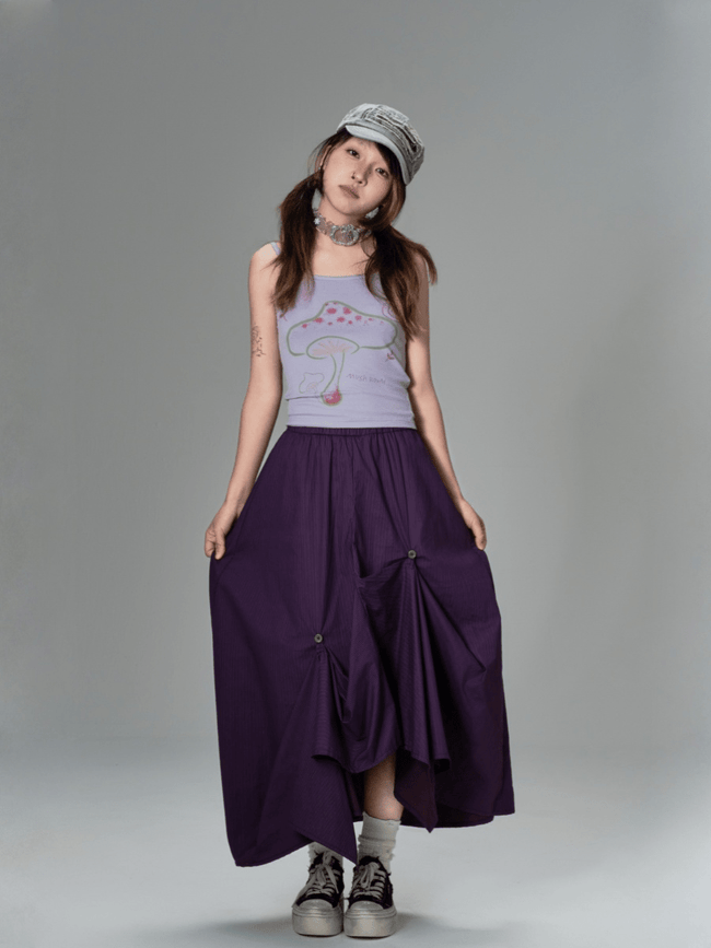 Asymmetrical Hem Pinstripe Maxi Skirt Main Image
