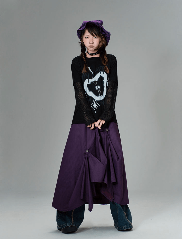 Asymmetrical Hem Pinstripe Maxi Skirt - COPPING THREADS - CT Coquette