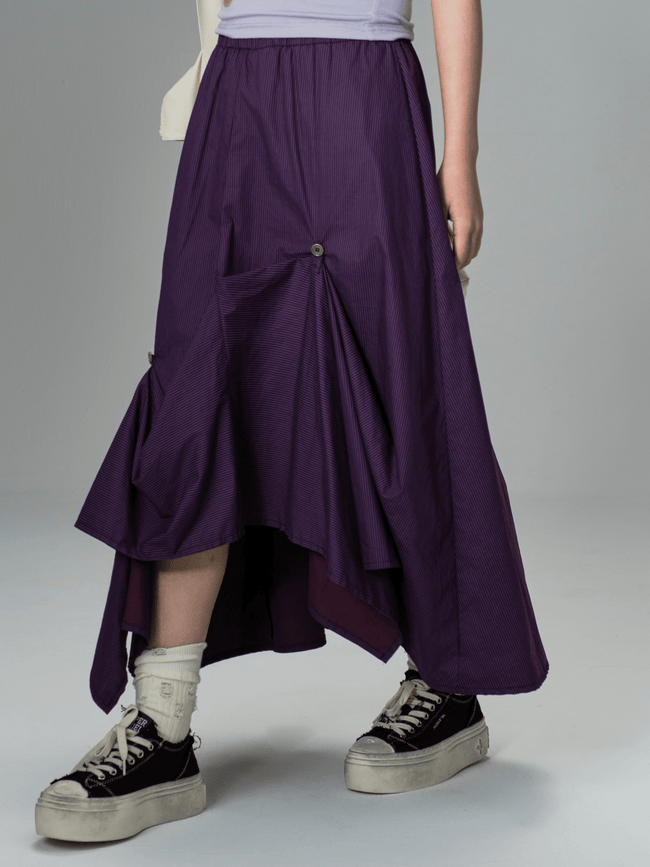 Asymmetrical Hem Pinstripe Maxi Skirt - COPPING THREADS - CT Coquette Hover Image