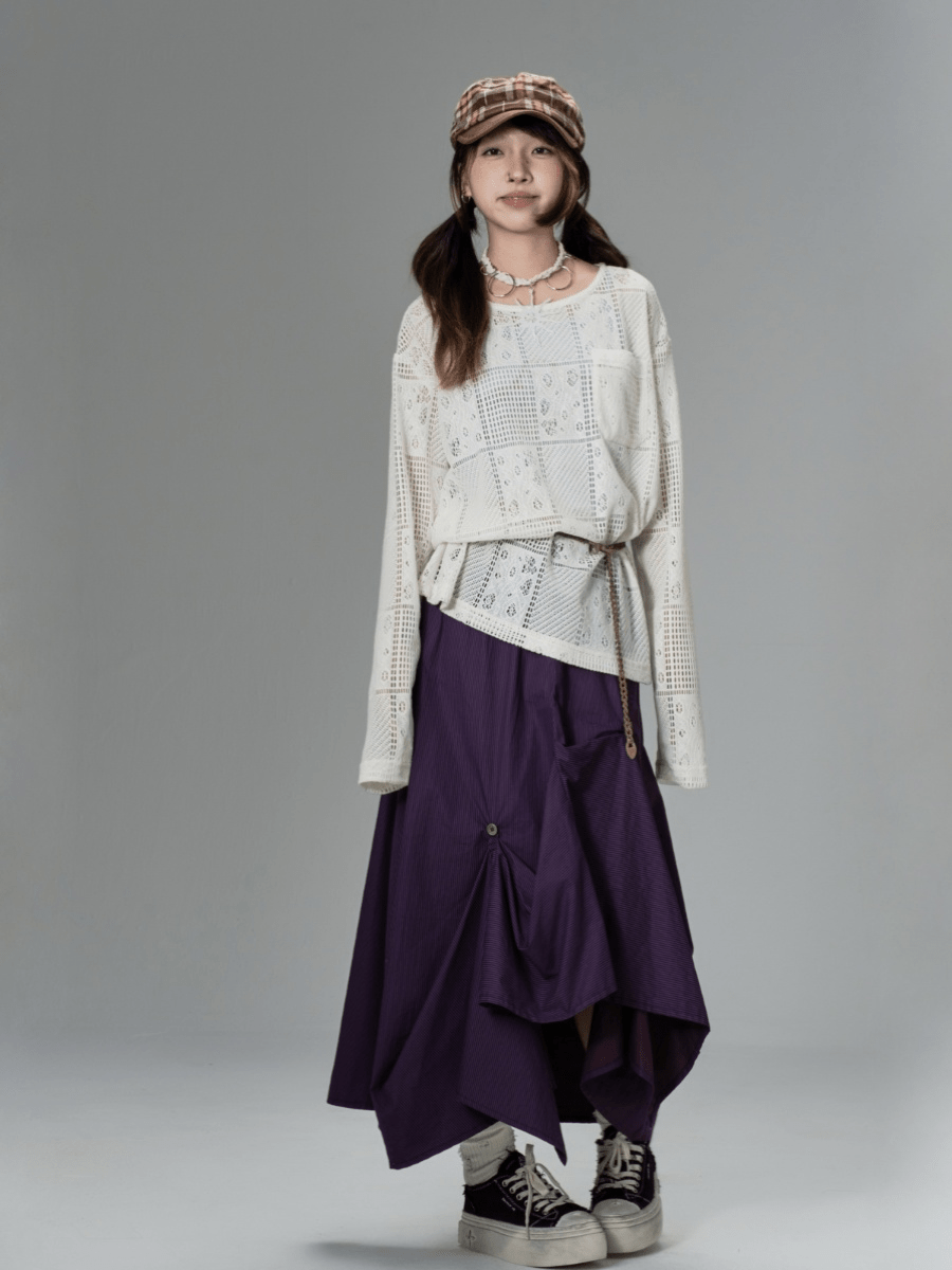 Asymmetrical Hem Pinstripe Maxi Skirt - COPPING THREADS - CT Coquette